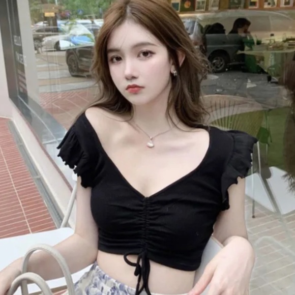Zara black tie front crop top shirt BLOGGER's FAVE - Picture 1 of 5